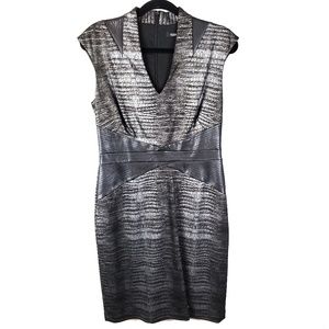 Ellen Tracy Metallic Faux Leather Sheath Dress 8